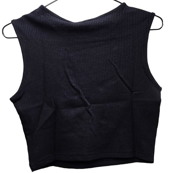 AREA STARS NWT BLACK CROPPED WAFFLE TANK TOP POLY COTTON BLEND SIZE MEDIUM - Picture 2 of 10